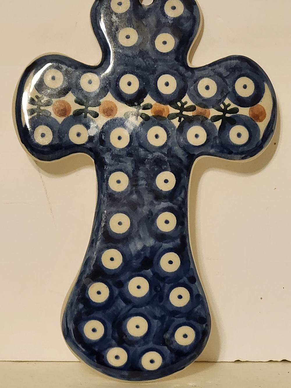 Hand-Painted Blue Boleslawiec Ceramic Cross Wall Art - Picture 2 of 3